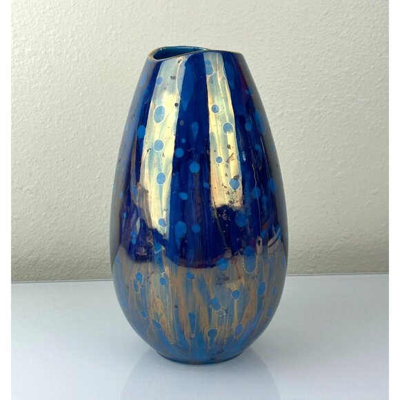 Vintage Tanaka Blue & Purple Iridescent Ceramic Pottery Vase Shiny READ - Picture 13 of 14